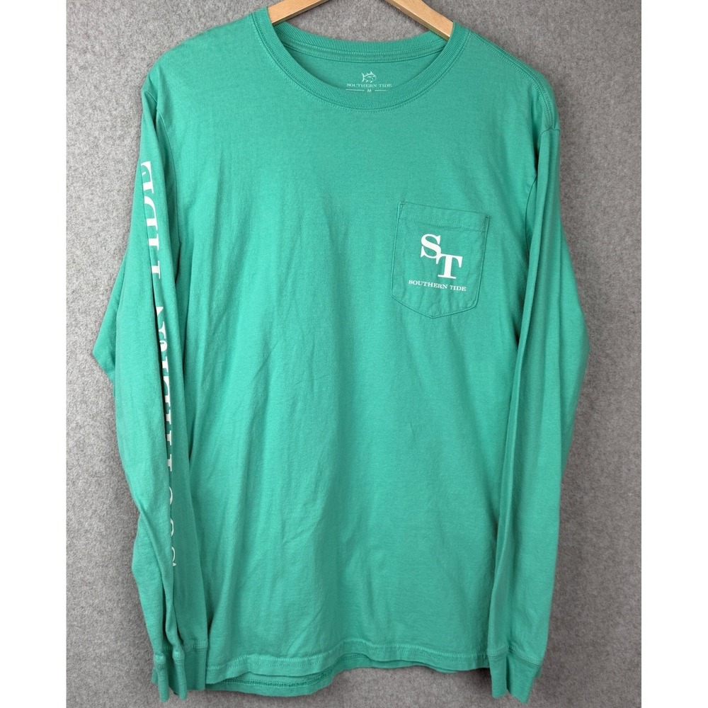 Southern Tide Shirt Mens M Teal Green Skipjack Logo Long Sleeve Pocket T-shirt